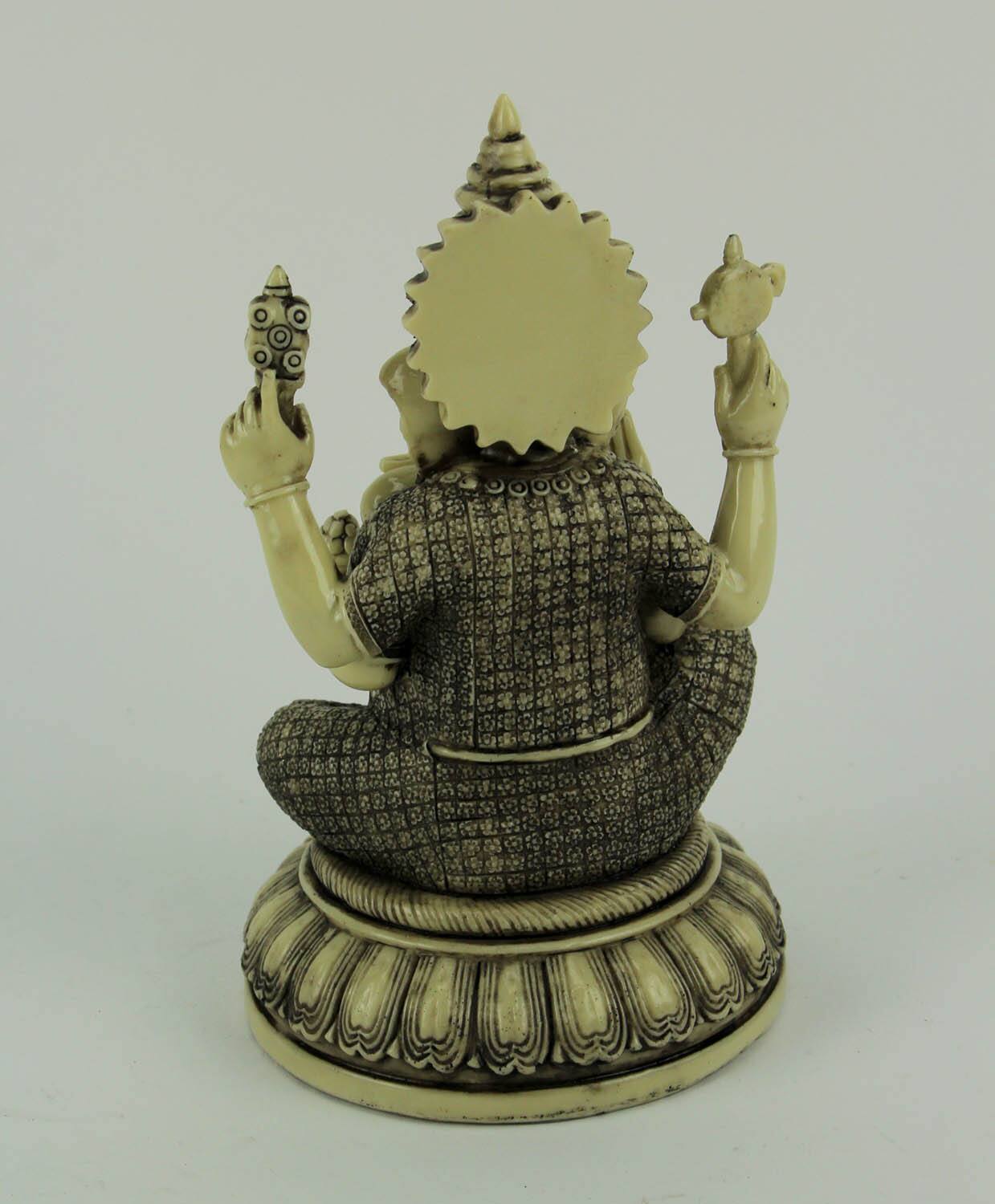 Alt View 2. Zeckos - Lord Ganesha On Lotus Flower Statue - Off-white.