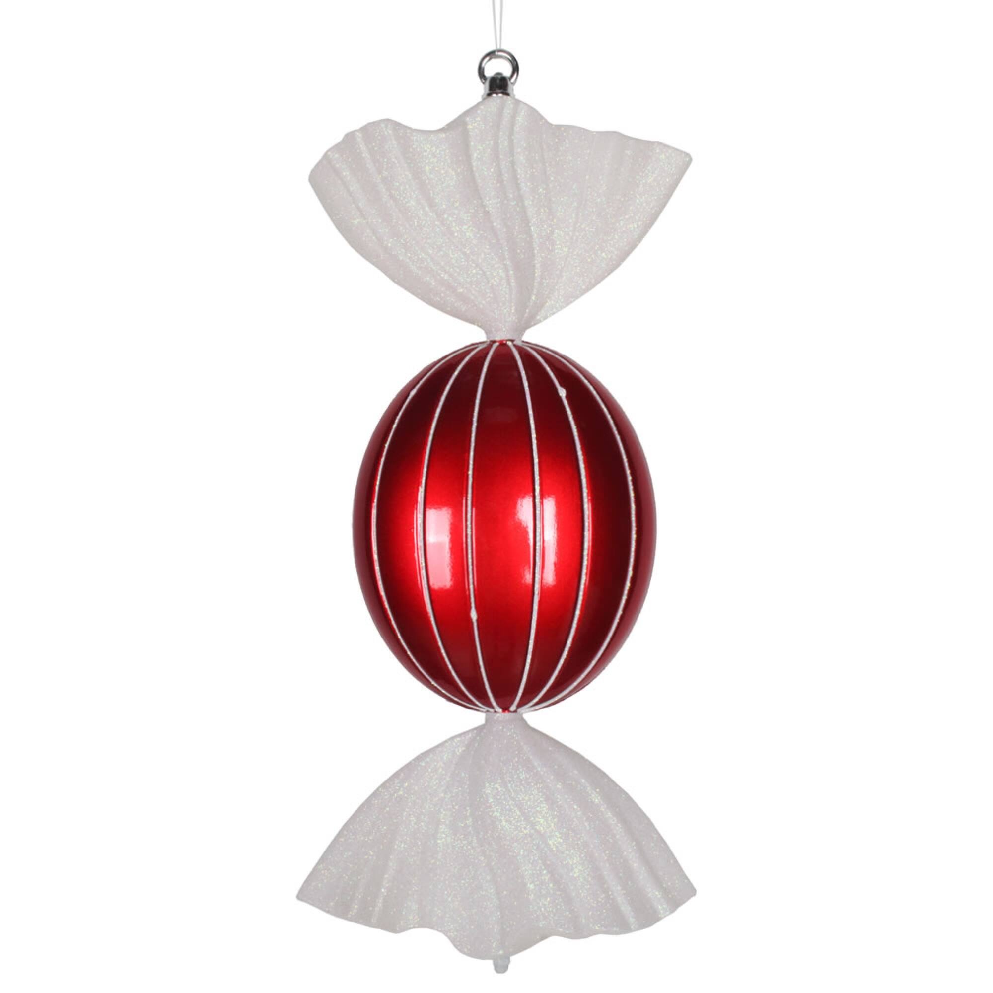 Front. Vickerman - Vickerman 18.5" Red-White Oval Candy Glitter - Red.