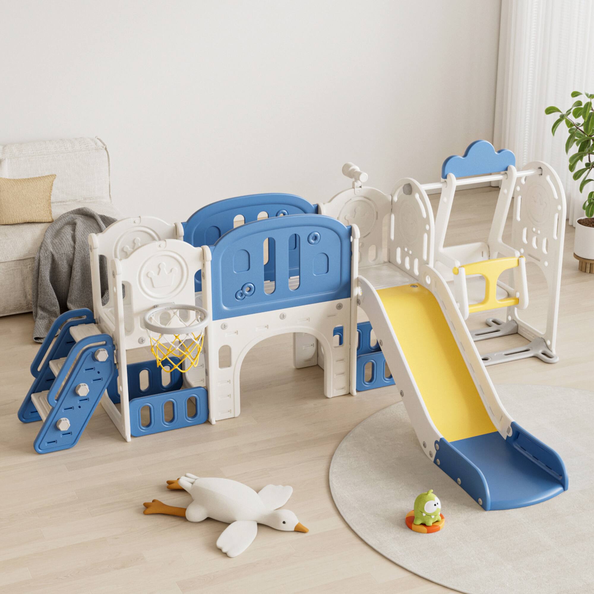Siljoy - 11-in-1 Toddler Slide, Outdoor Indoor Playground with Swing, Hoop, Ages 1-4, Easy Assembly - Blue+Yellow price history on PriceWatchPro