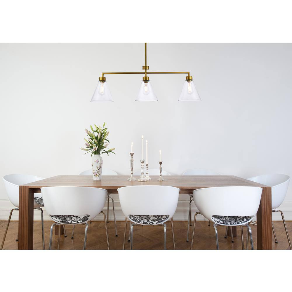Angle. Living District - Mera 3 lights brass pendant - Brass And Clear.