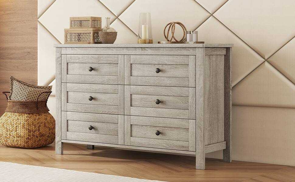 Alt View 3. Forest'nSky - Anitque Gray Retro Farmhouse Style Wooden Dresser with 6 Drawer, Storage Cabinet for Bedroom - Anitque Gray.