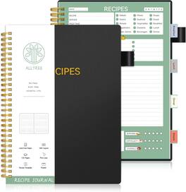 KERDOM - Recipe Notebook to Write Your Own Recipes, Sprial Recipe Record Organizer with Tabs for Family Cooking Lover, 120 Pages - Black-B5