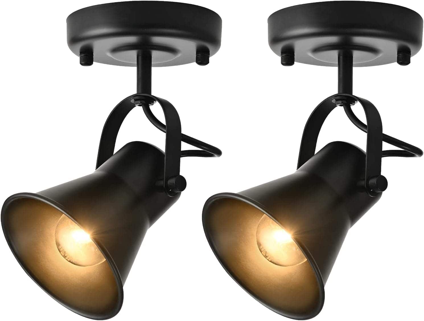 FINEAK - 2 Pack Industrial Mini Track Ceiling Spotlights, Adjustable Black Heads