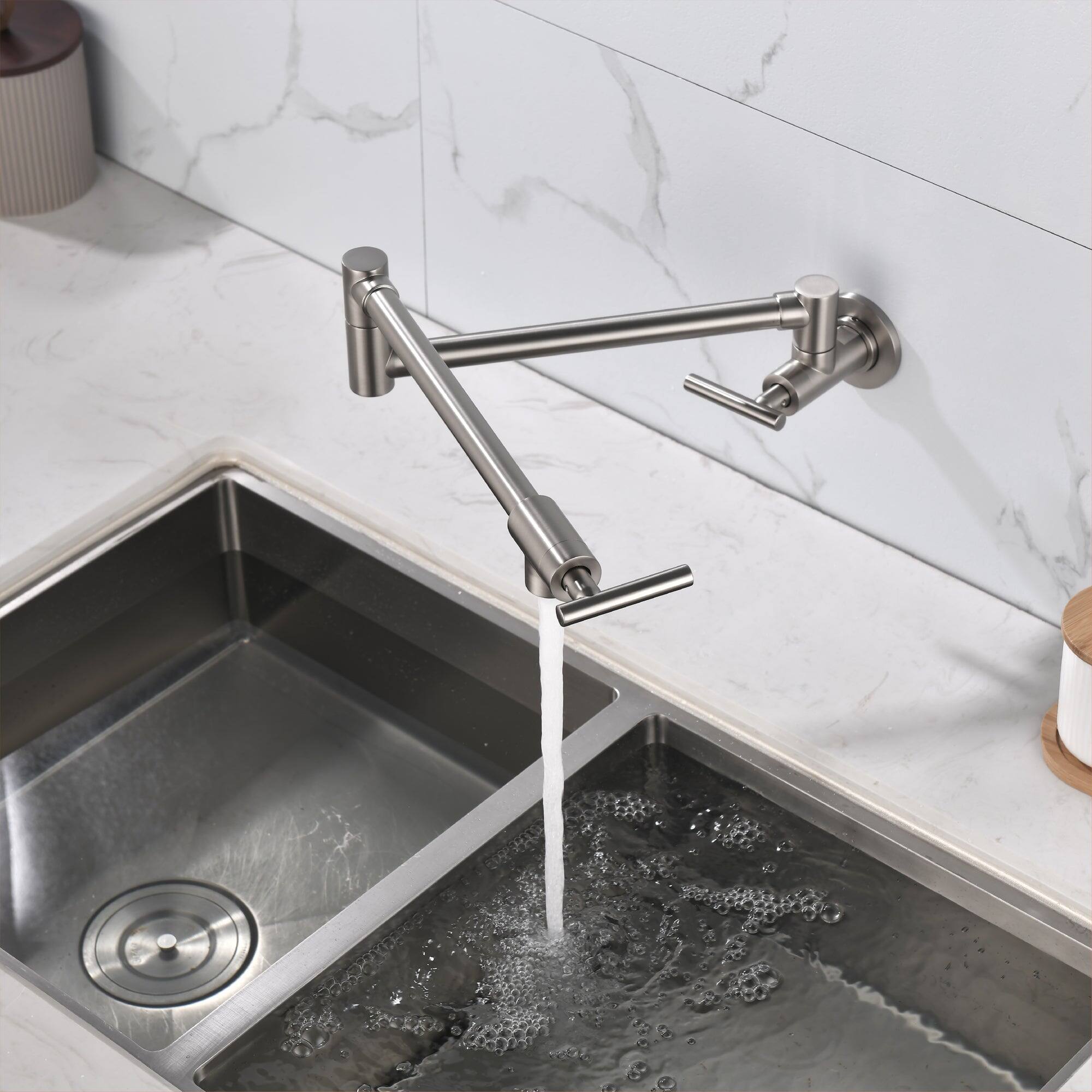 Angle. Boyel Living - Brushed Nickel Wall Mounted Double Handle Pot Filler 1.8 GPM with Ceramic Cartridge and Mounting Hardware - Brushed Nickel.