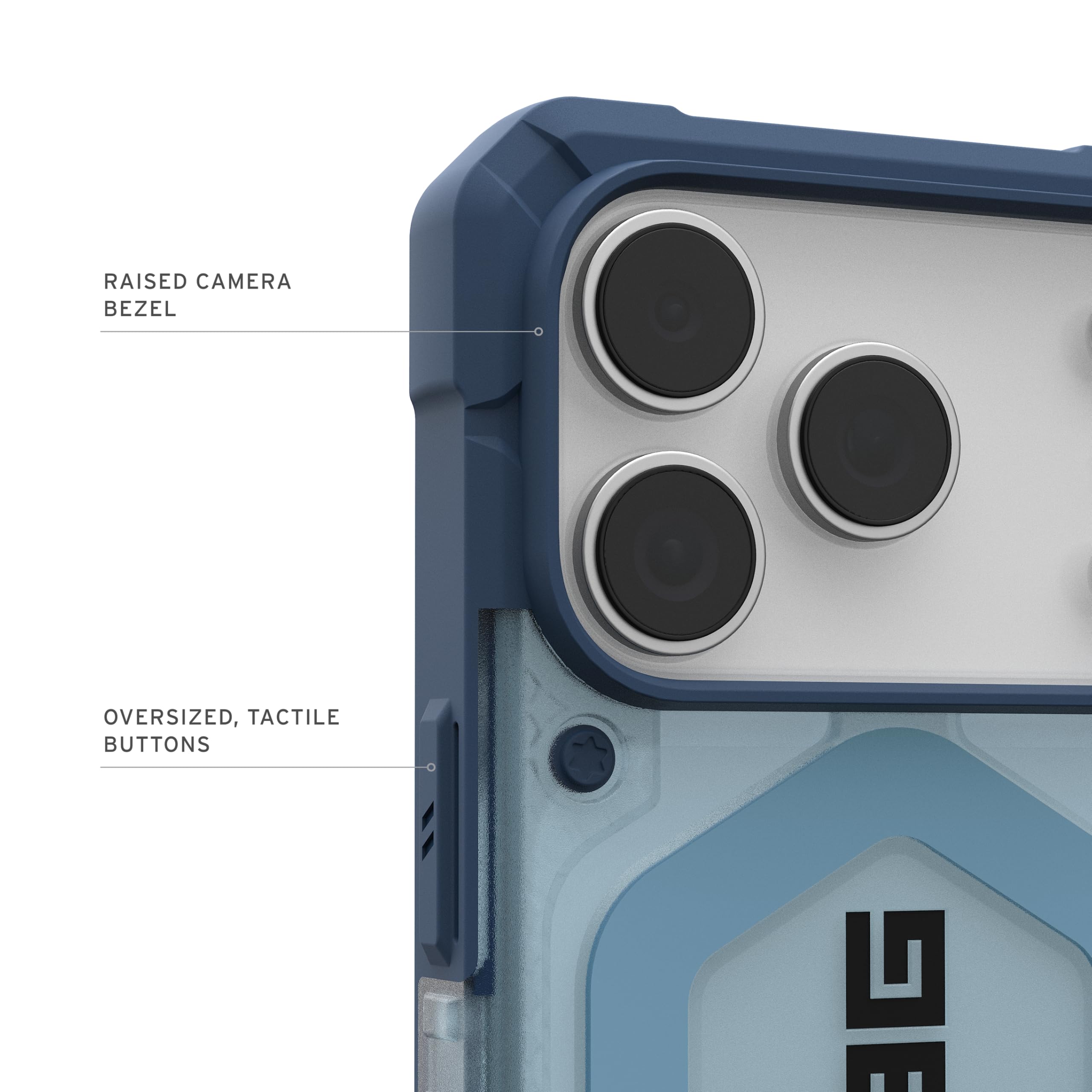 RAISED CAMERA BEZEL, OVERSIZED, TACTILE BUTTONS
