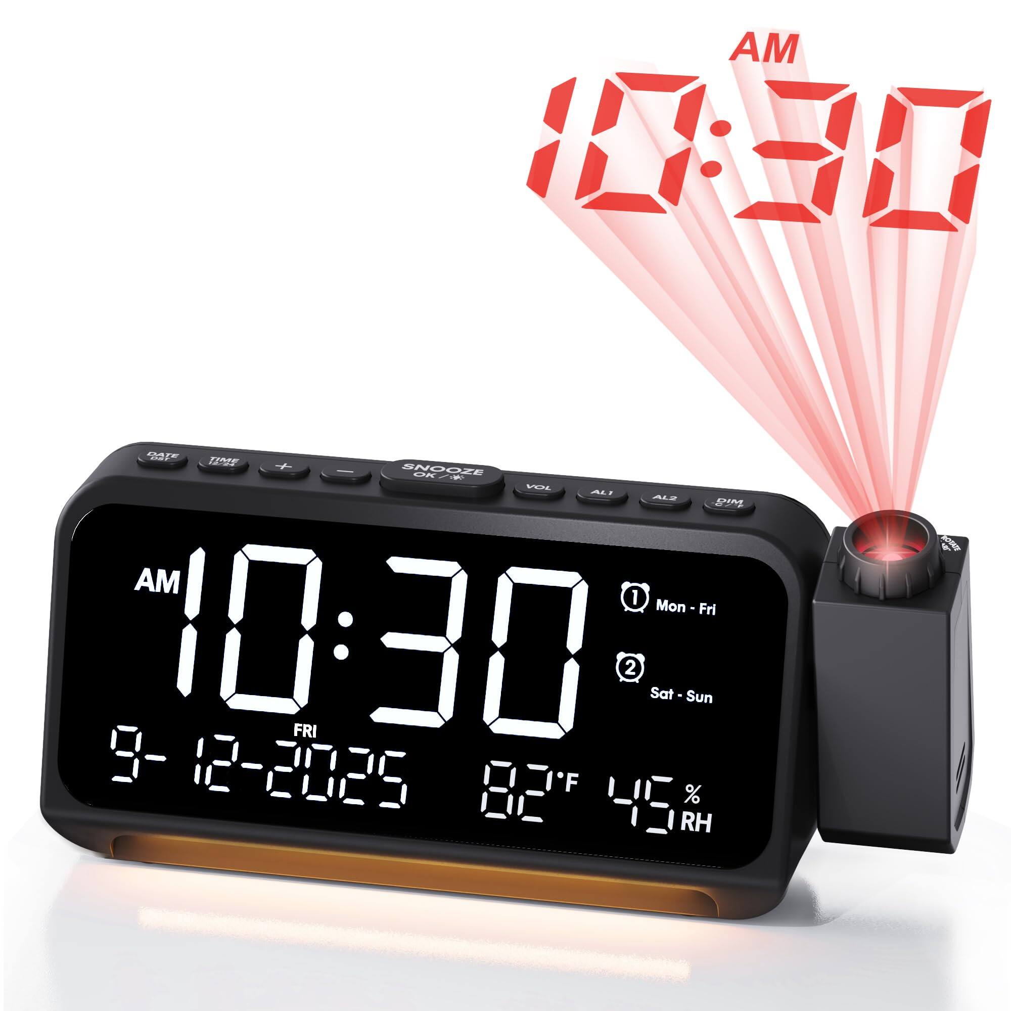 Dazzed Corner - 6.7" Alarm Clock for Bedroom Ceiling, Dual Alarm - Black