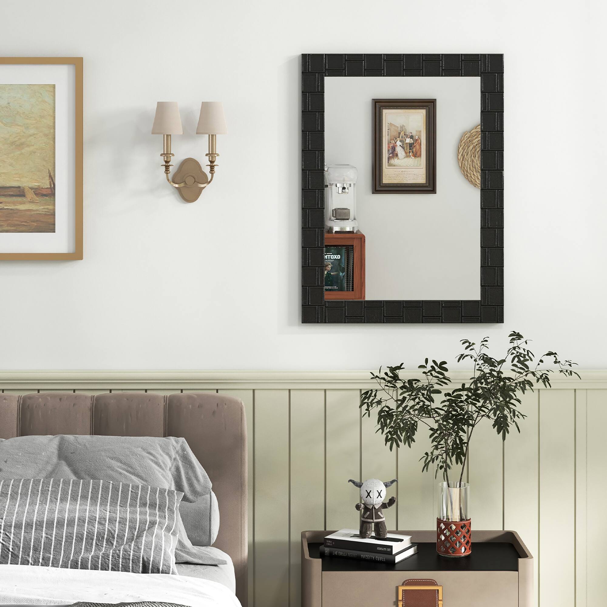 Alt View 5. Gymax - Gymax 32'' x 24''Wood Framed Wall Mirror w/Solid Wood Frame Vertical Horizontal Hanging - Black.