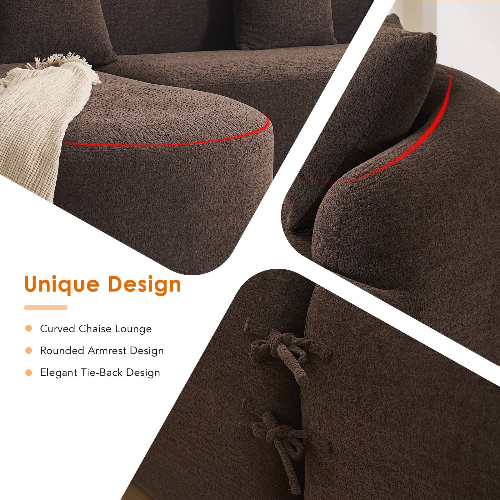 Unique Design  
- Curved Chaise Lounge  
- Rounded Armrest Design  
- Elegant Tie-Back Design