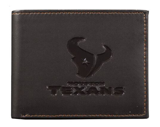 Front. Rico Industries - Houston Football Texans Genuine Brown Leather Billfold Wallet (2 cash slots, ID flap) - Multi.