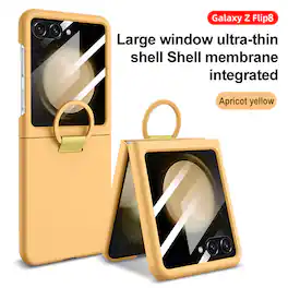 Dteck - Anti-Scratch Case for Samsung Galaxy Z Flip8 with Integrated Screen Protector & Grip Ring Hard PC Slim Back Cover - Yellow