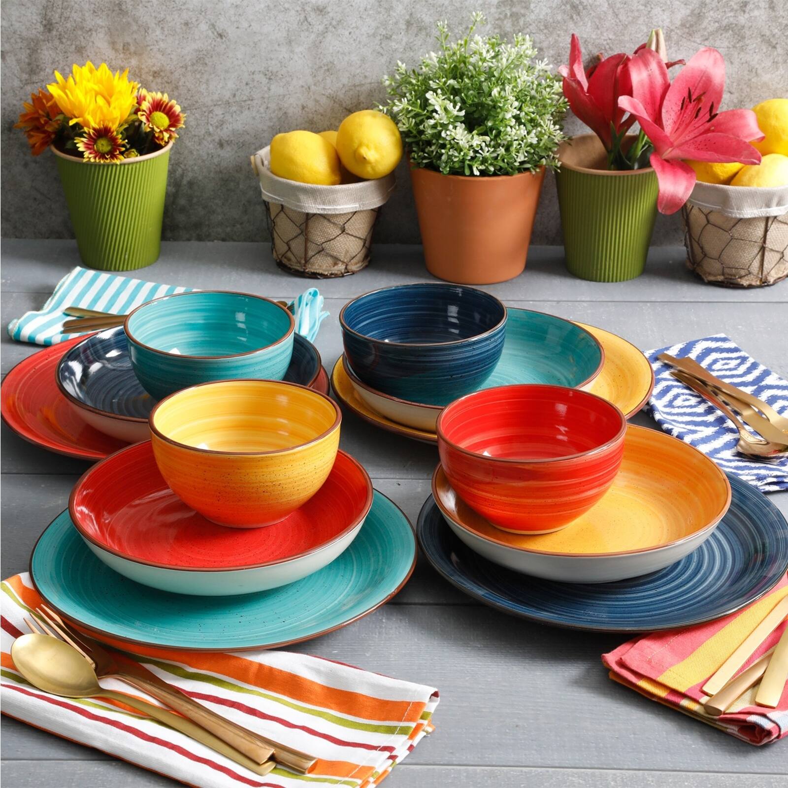 Alt View 4. Gibson - Gibson Color Speckle 12 Piece Mix and Match Double Bowl Dinnerware Set in 4 Assorted Colors - Assorted.