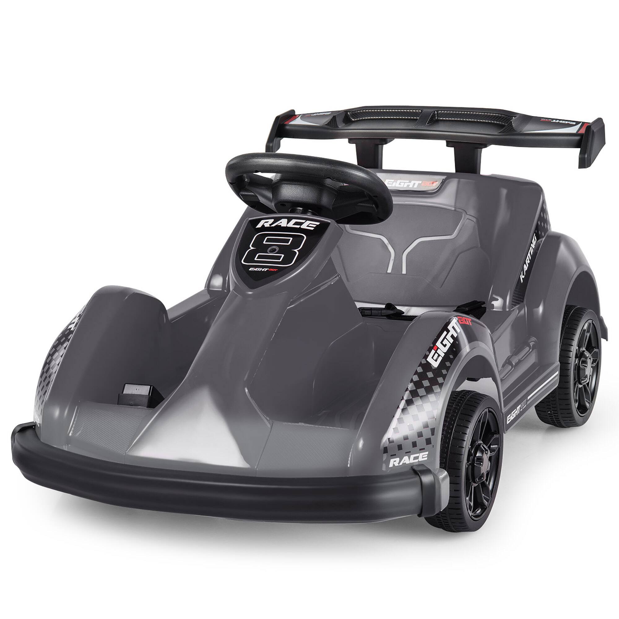 Costway - 6V Battery Powered Go Kart Kids Ride On 4 Wheel Racer RC w/ Bumper & Music - Black