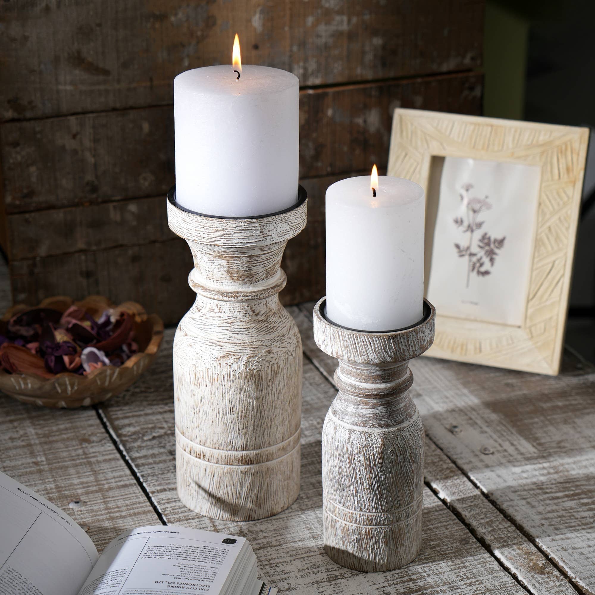 TinyHomie - Decorative Wooden Centerpiece Candle Holder 35x9 Elegant Stand Any Occasion