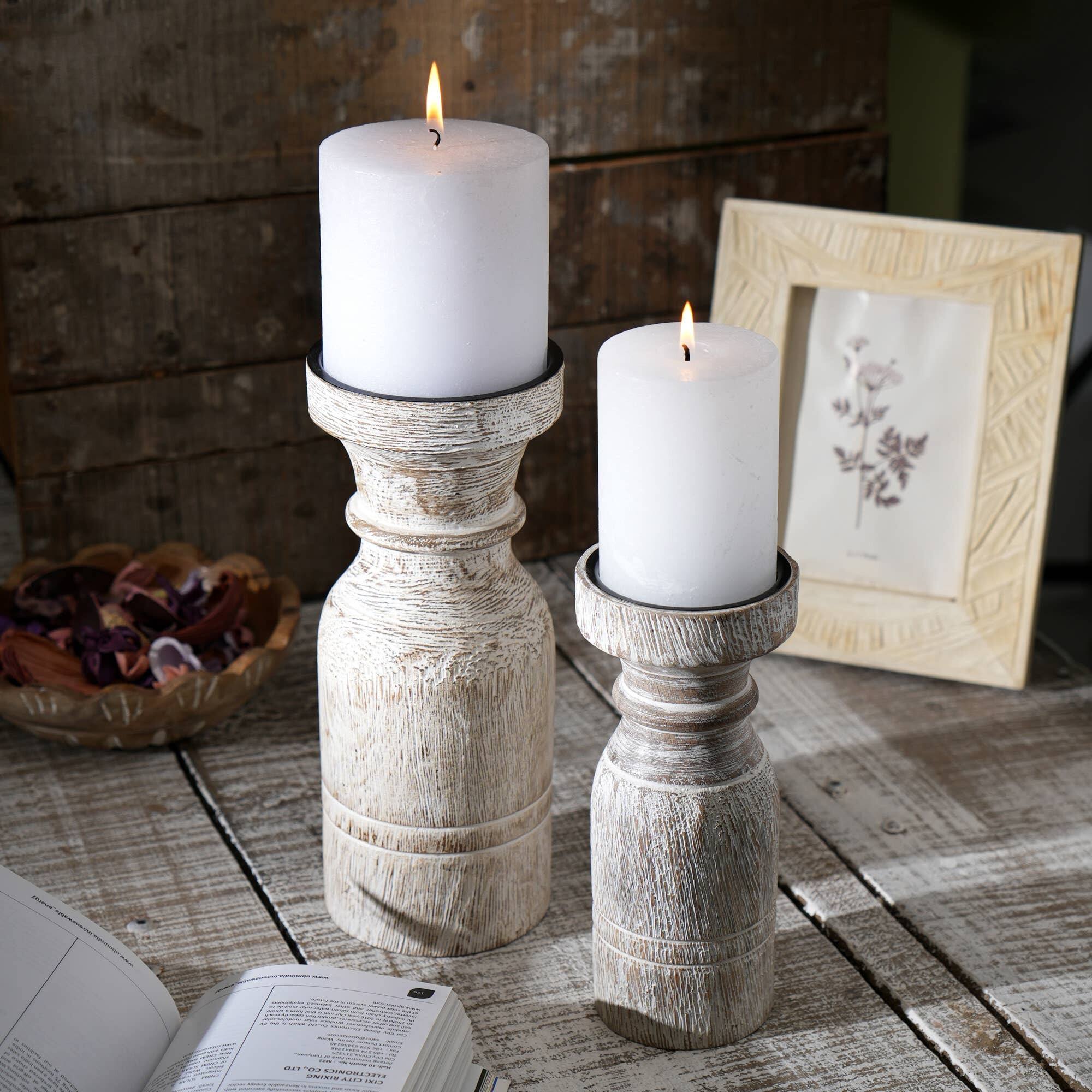 TinyHomie - Decorative Wooden Centerpiece Candle Holder 35x9 Elegant Stand Any Occasion