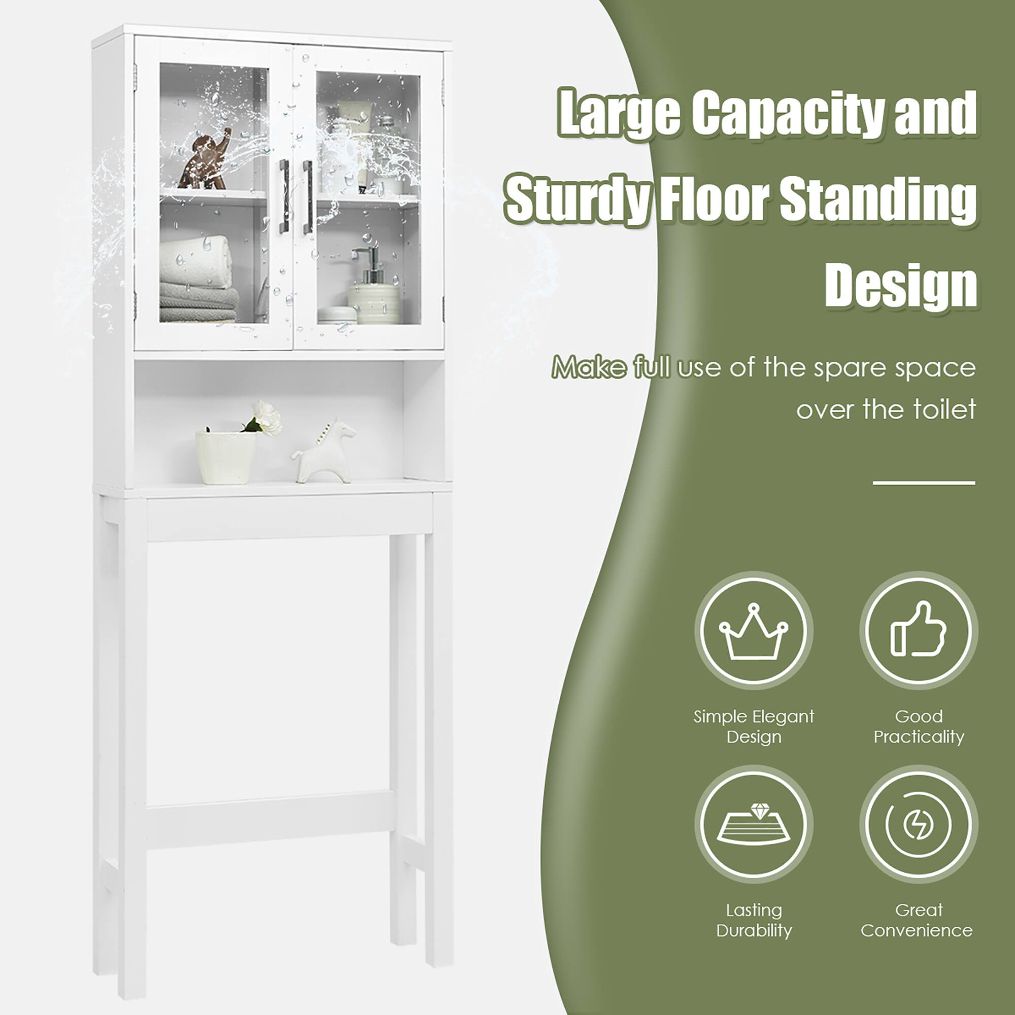 Large Capacity and Sturdy Floor Standing Design  
Make full use of the spare space over the toilet  

- Simple Elegant Design  
- Good Practicality  
- Lasting Durability  
- Great Convenience