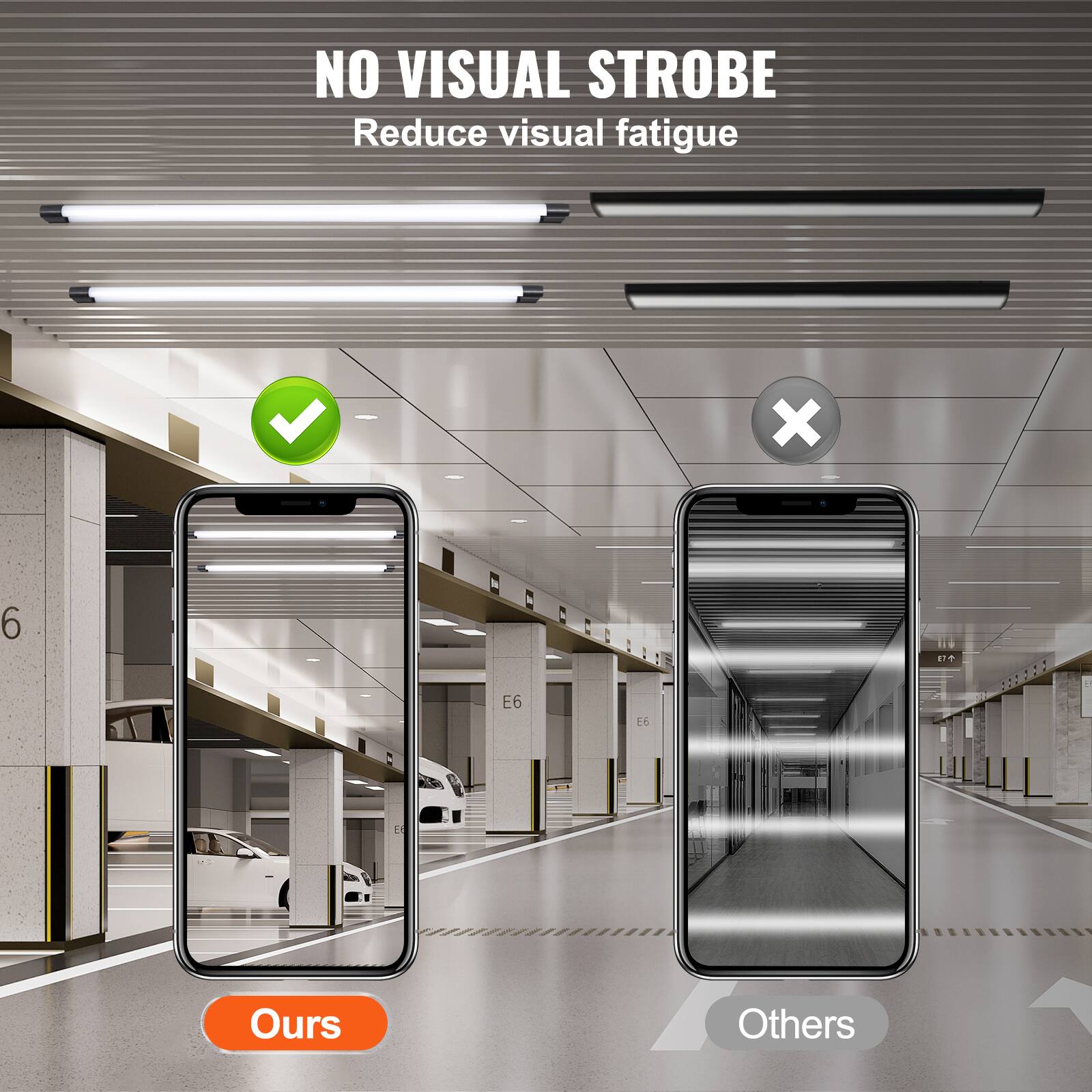 NO VISUAL STROBE  
Reduce visual fatigue  

Ours  
Others