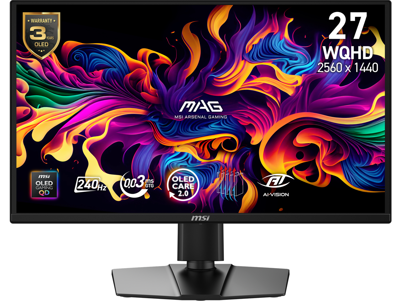 MSI - MAG 272QP QD-OLED 27" 240Hz Gaming Monitor, 0.3ms, WQHD, DP 1.4a, HDMI 2.1, HDR, G-SYNC & FreeSync