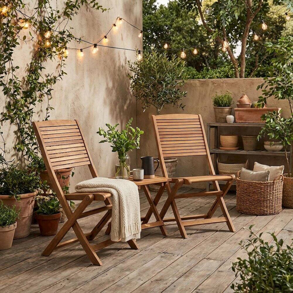 Alt View 2. Outdoor Escape - Oil-Finish Wooden Outdoor Patio Chair Set of 2 - Durable Finish - Brown.