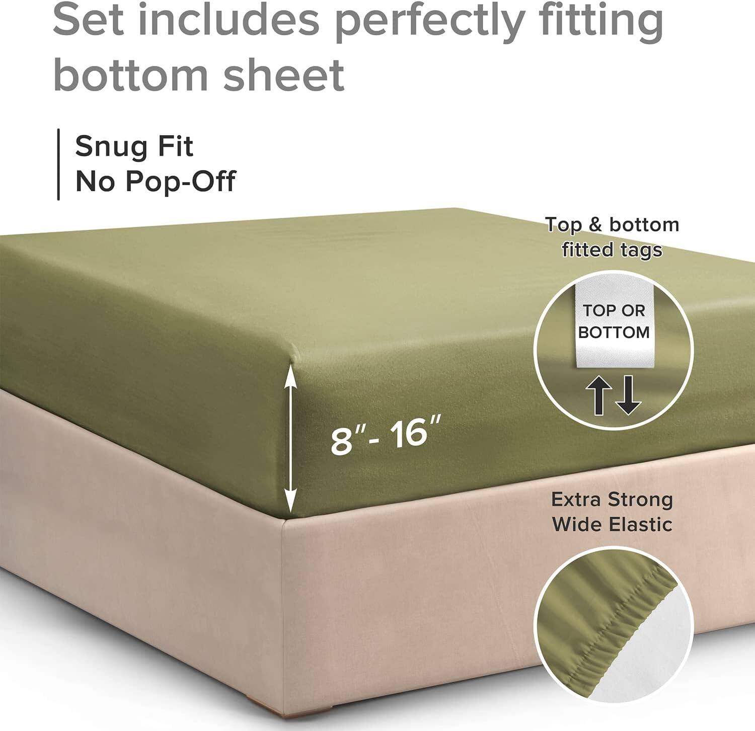 CGK Linens - 100% Cotton Sateen 400 TC Fitted Sheet Only - Deep Pocket for 8"-16" Mattresses - Twin - Sage Green - Thumbnail 4