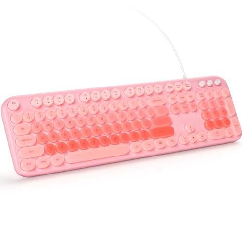 Front. Earthley Blooms - Wired Backlit Milktea Colorful Full-Size Cute Computer USB Retro Round Keycaps Typewriter Keyboards for - Pink Backlit.