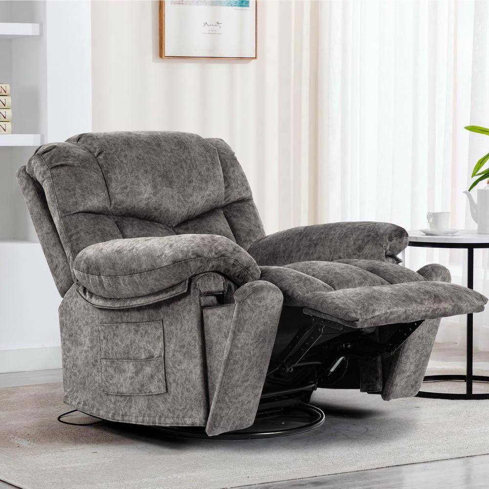 Alt View 1. Kadyn - Swivel Rocking Recliner Chair, 8-Point Massage & Heat, 360° Rotation, USB Port, Cup Holders, Light Gray - Gray.