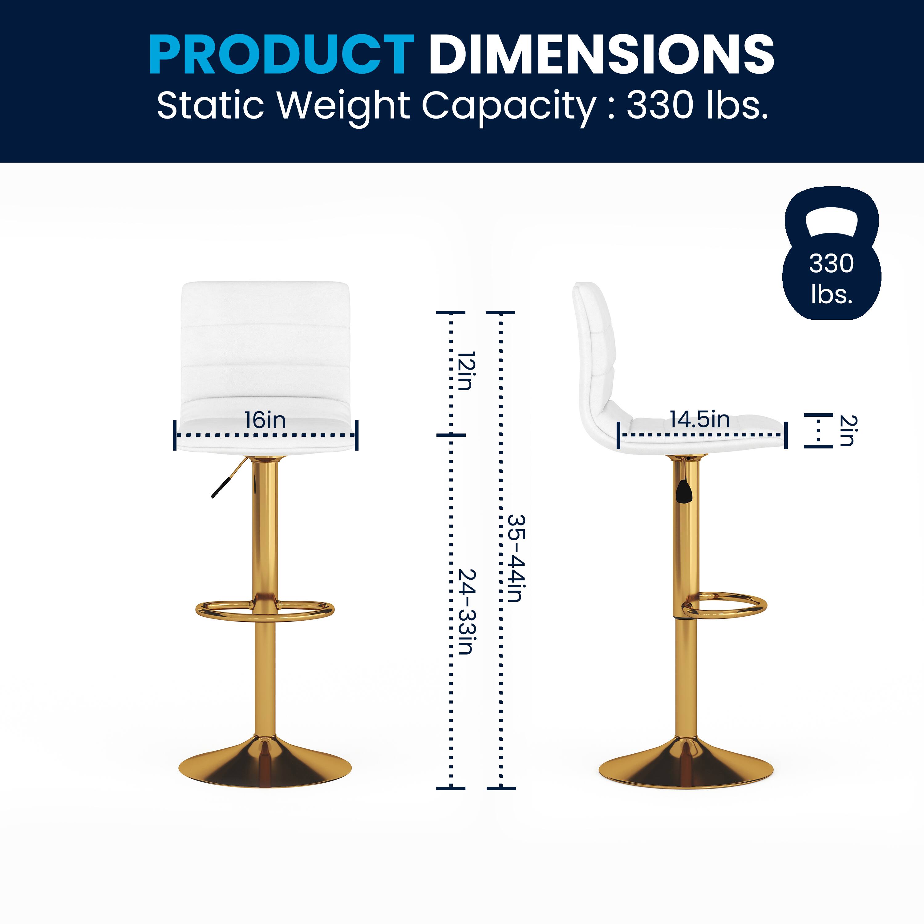 PRODUCT DIMENSIONS  
Static Weight Capacity: 330 lbs.  
16in x 12in x 14.5in  
2in  
24-33in  
35-44in