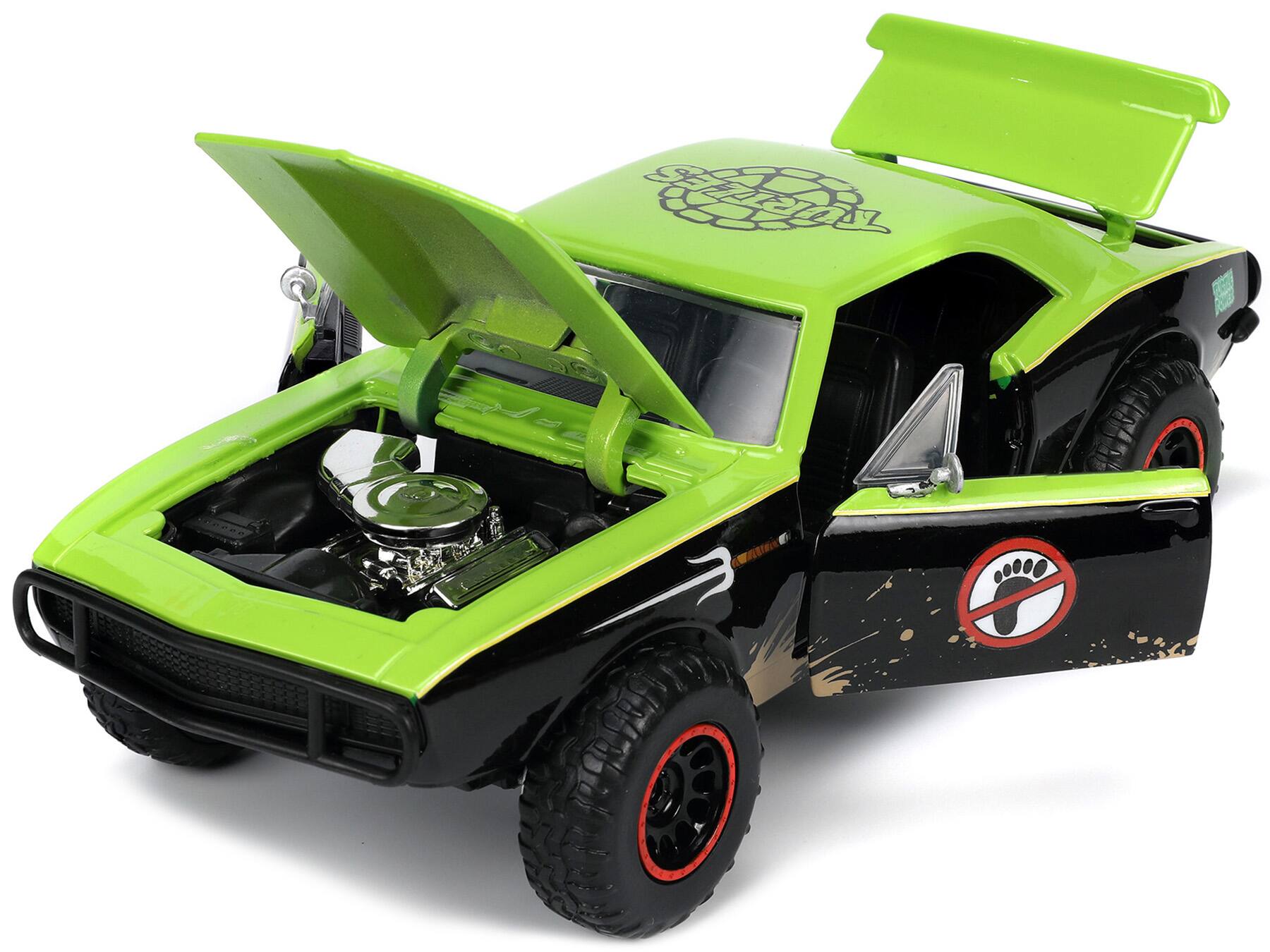Alt View 1. Jada - 1967 Chevrolet Camaro Offroad Bright Green & Matt Black (Dirty Version) & Raphael Figure 1/24 Diecast Model Car by Jada.