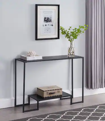 Front. Kings Brand Furniture - Kings Brand Furniture – Vidal Modern Metal/Wood Console Sofa Table with Storage Shelf - Black.