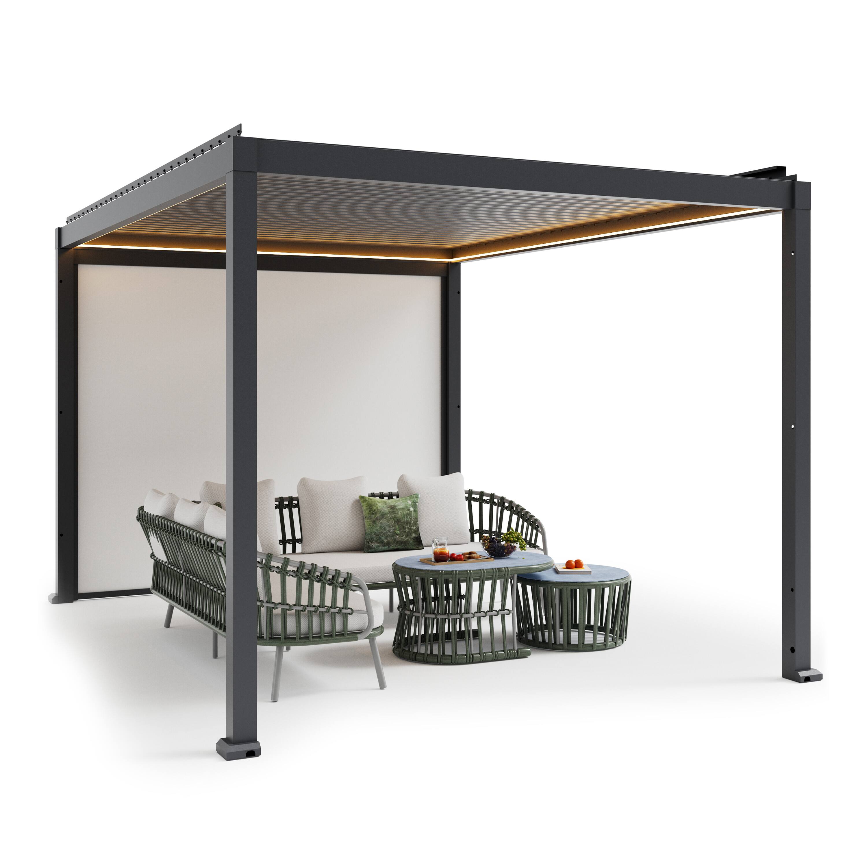 Alt View 1. Mondawe - 10x13FT Electric Aluminum Louver Pergola with LED Lights and Motorized Outdoor Projector Screen - Gray.