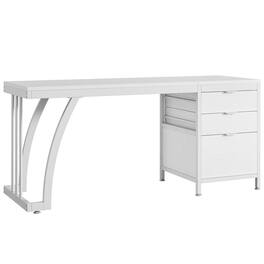 Kadyn - Study Writing Desk, Computer Desk,Industrial Computer Desk, 59" Study Desk with Reversible Drawer Cabinet - White