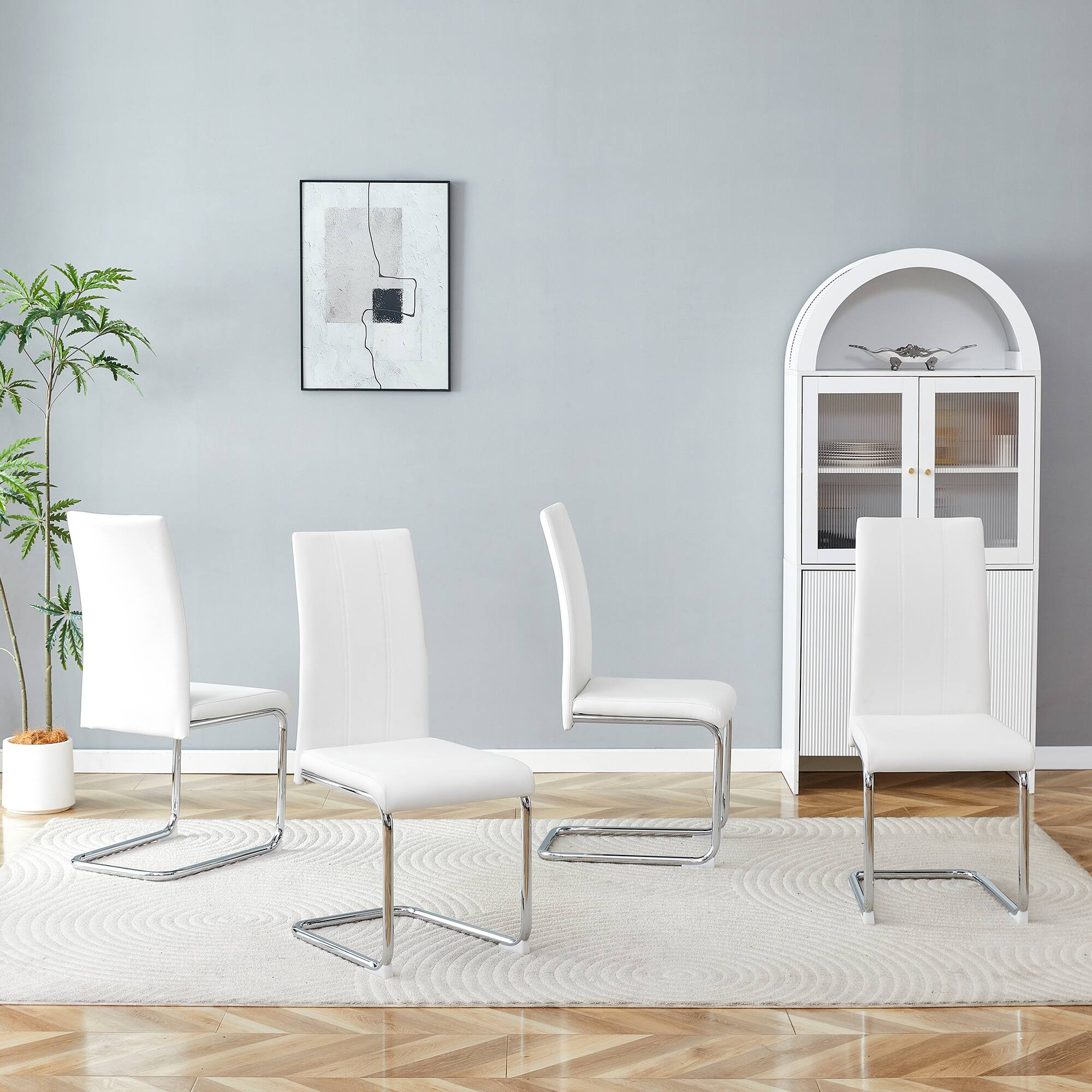 Left. Loheer - Modern High Back Dining Chairs Set of 4 with Chrome Legs 1.8x1.4x3.3ft - White.