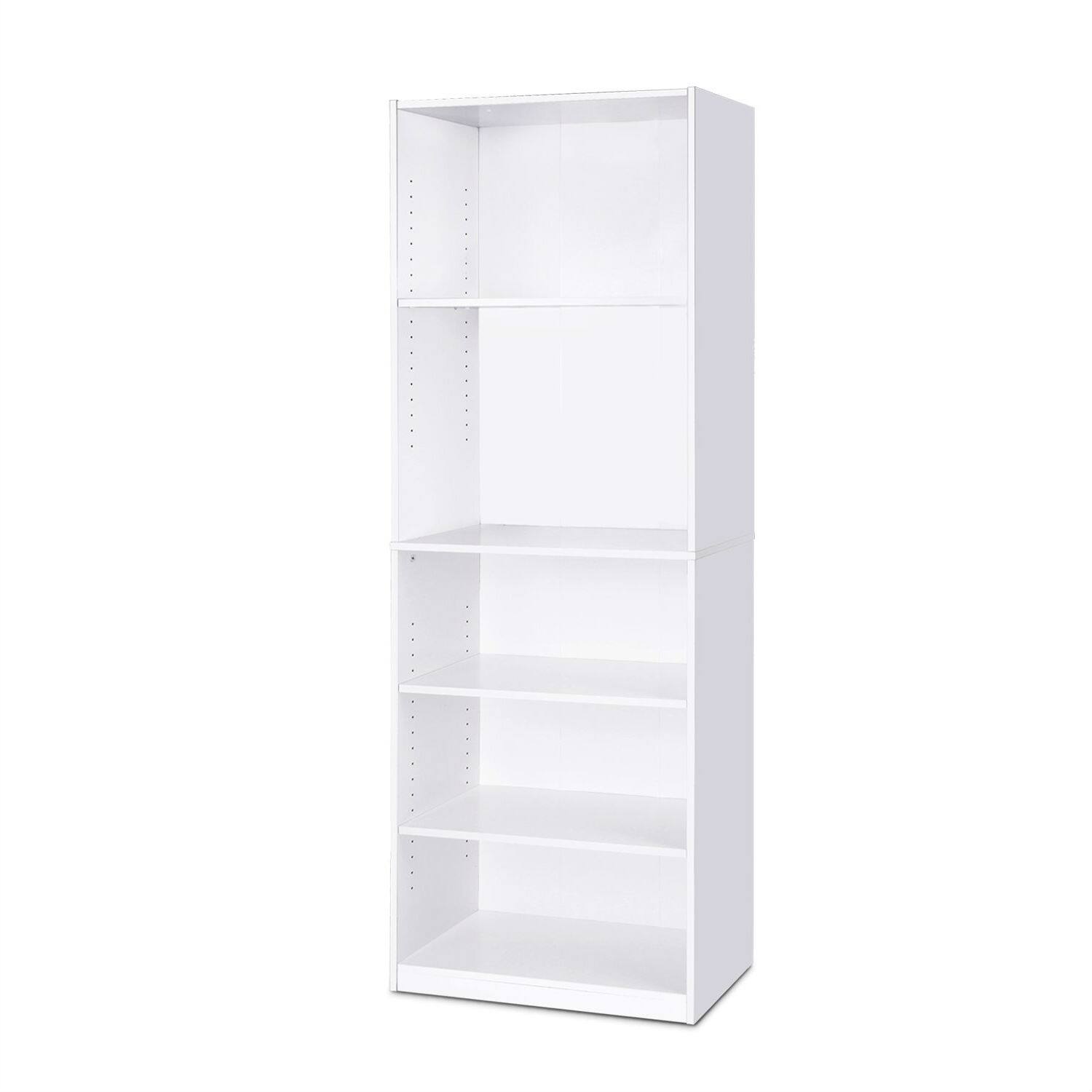 Left. SlickBlue - 5-Shelf Modern Bookcase with Wood Finish for Living Room Decor - White.