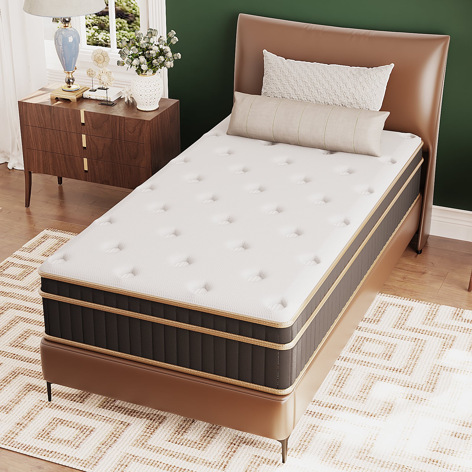 Winado - 10 Inch Twin XL Hybrid Memory Foam Mattress,Individually Wrapped Coils Pocket Spring,Strong Edge Support,Medium Firm - Black