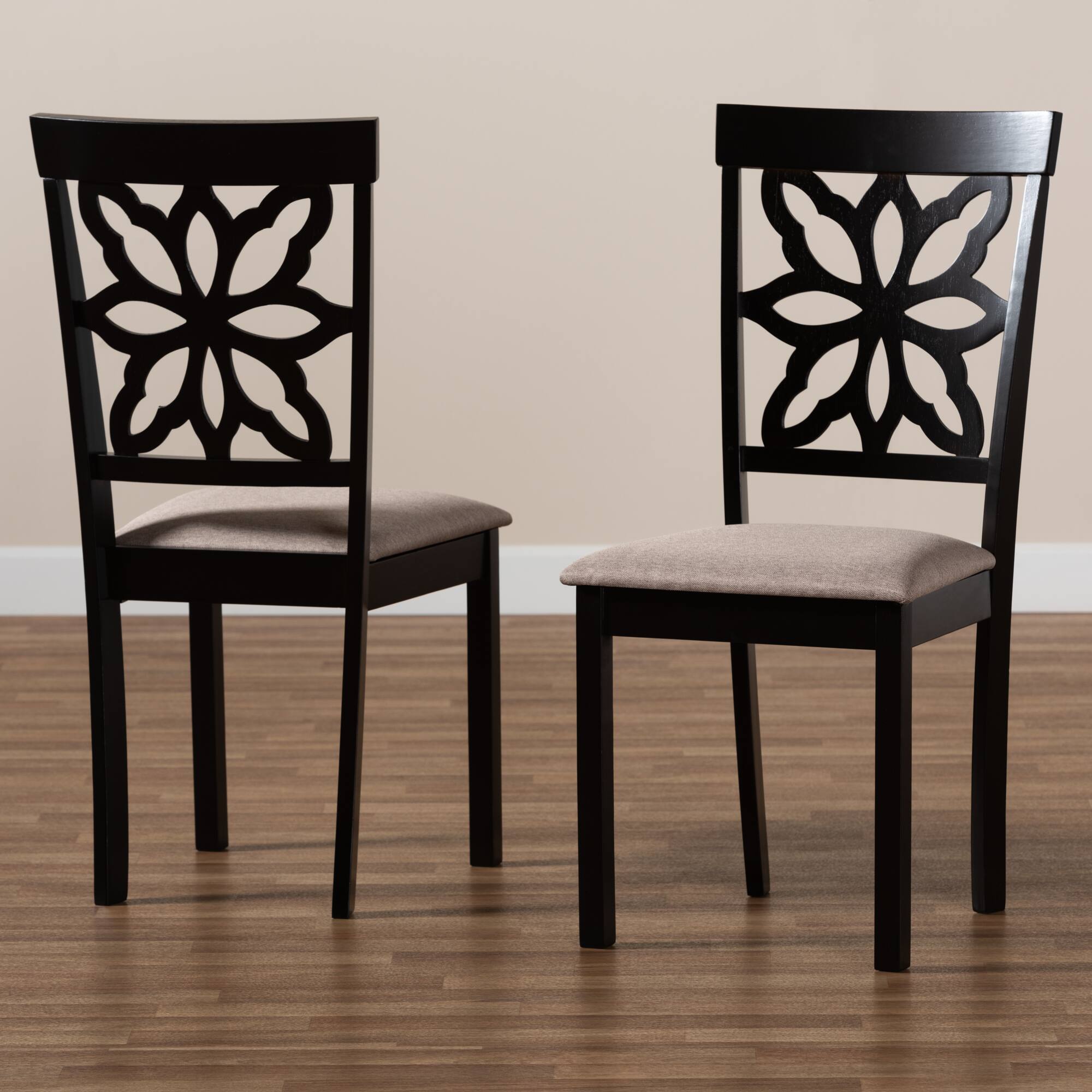 Alt View 2. Baxton Studio - Samwell Modern Fabric Upholstered and Finished Wood 2-Piece Dining Chair Set - Sand/Dark brown.