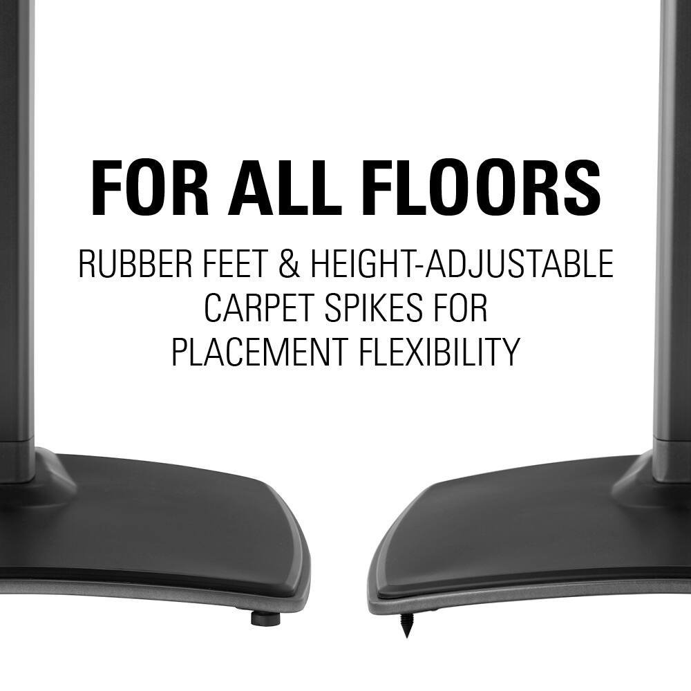 FOR ALL FLOORS: RUBBER FEET & HEIGHT-ADJUSTABLE CARPET SPIKES FOR PLACEMENT FLEXIBILITY