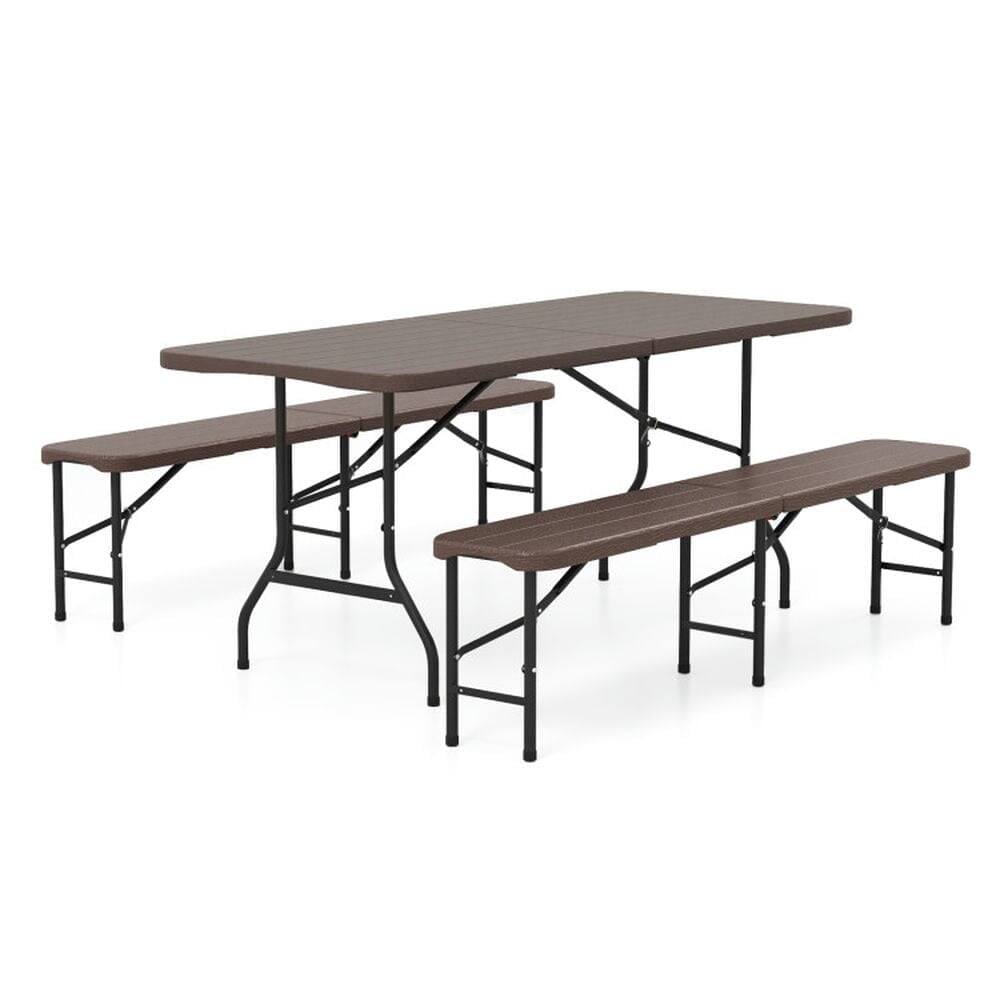 Alt View 4. Pefilos - 6 Feet Folding HDPE Bench with 1320 LBS Capacity and Handle Lock, Seating & Patio Chairs for Outdoor as Garden, Yard - Brown.