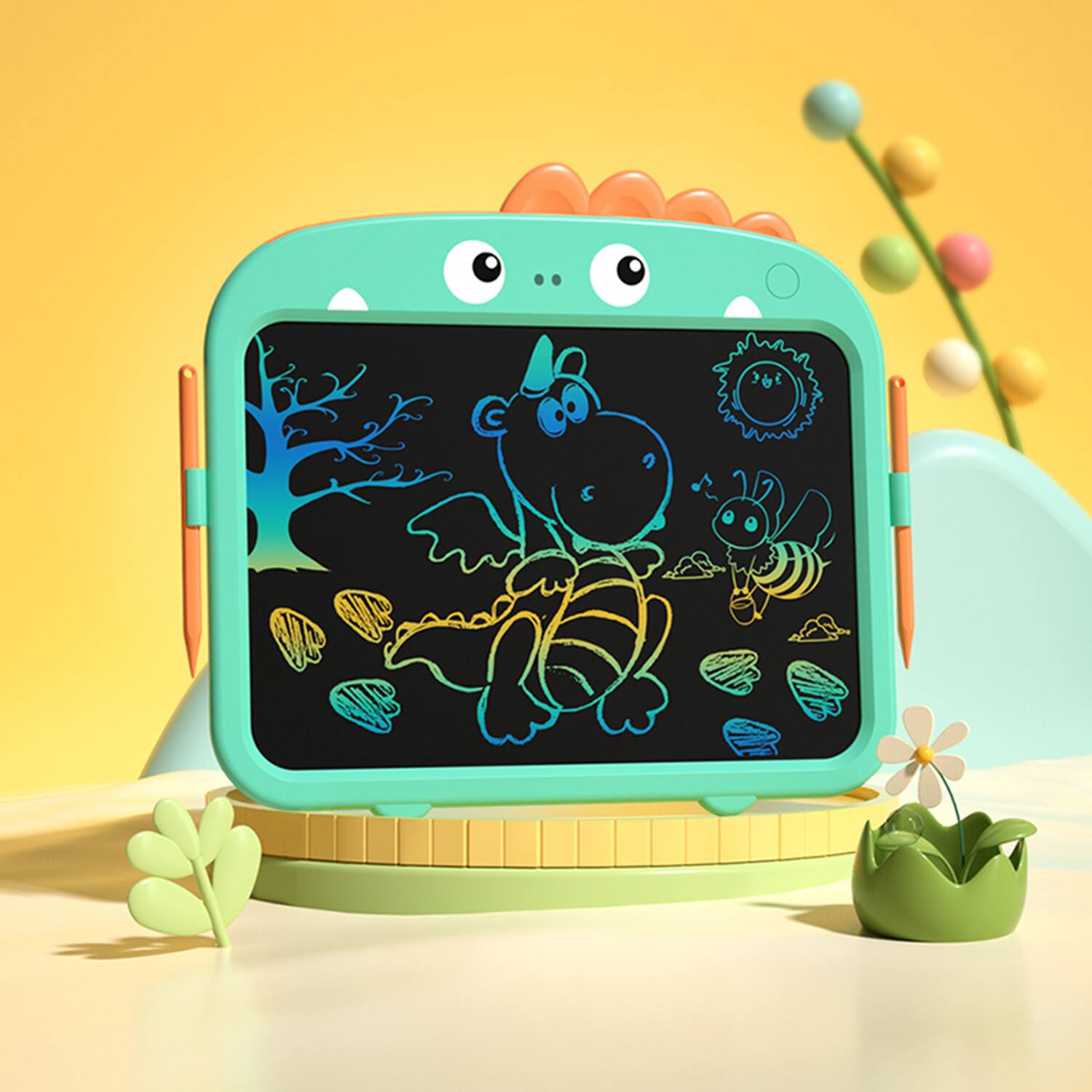 Angle. Sahara - Kids Colorful 13.5" LCD Writing Notepad – Cute Animal Design, Eye-Protected Screen, One-Click Erase & Anti-Erase Lock - Teal.