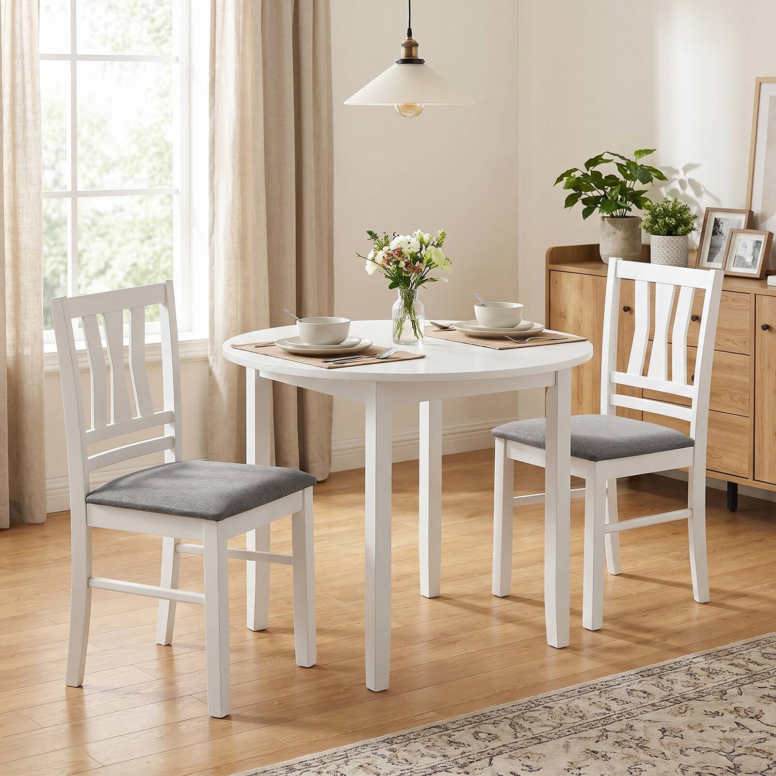 Alt View 1. Costway - Costway Dining Chairs Set of 4 with Solid Rubber Wood Frames for Dining Room, Living Room - White + Gray.