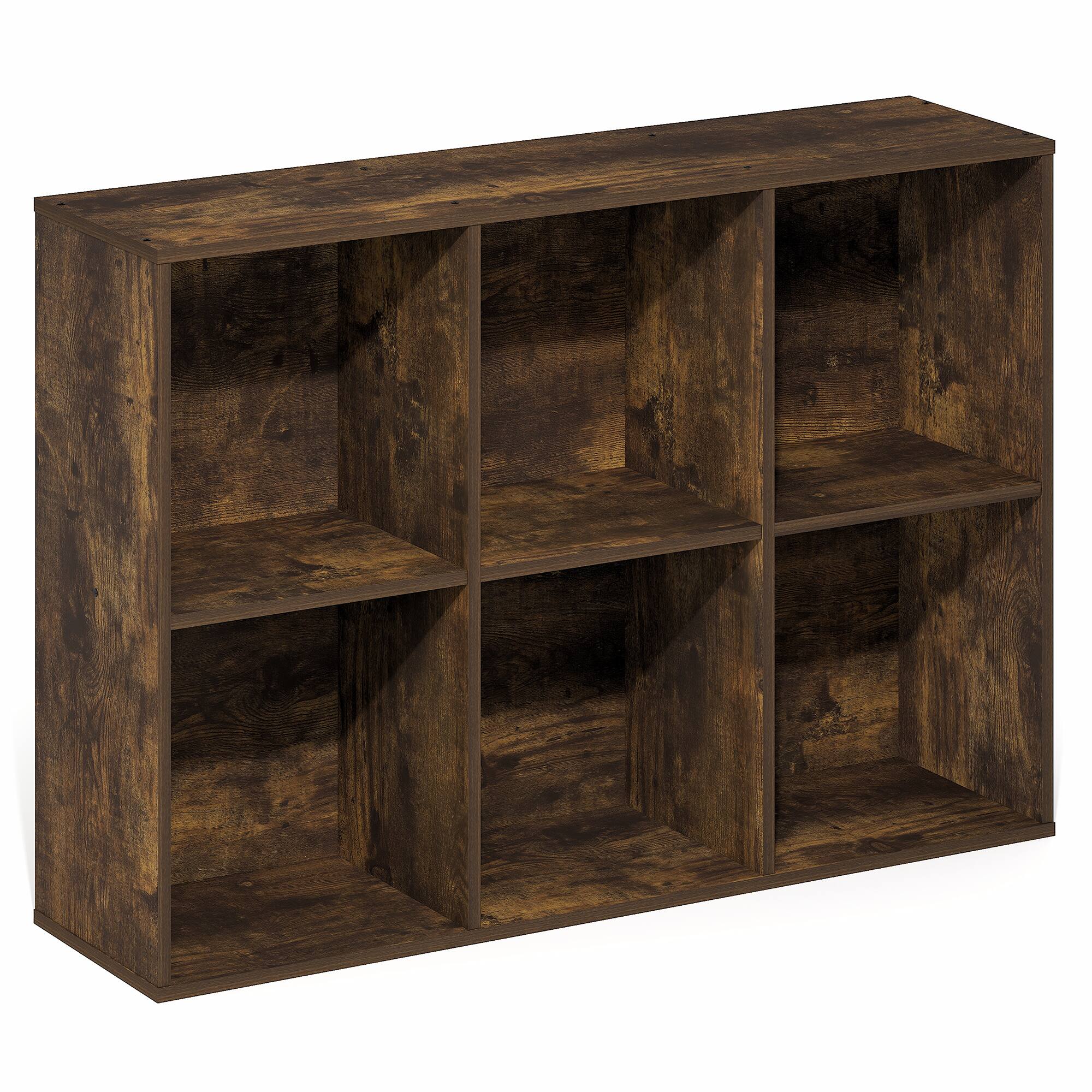 Alt View 7. Furinno - LUDER Book Shelf, 6-Cube Bookshelf, Bookcase with Open Shelves, 9.5 x 24.6 x 35.4 - Amber Pine.
