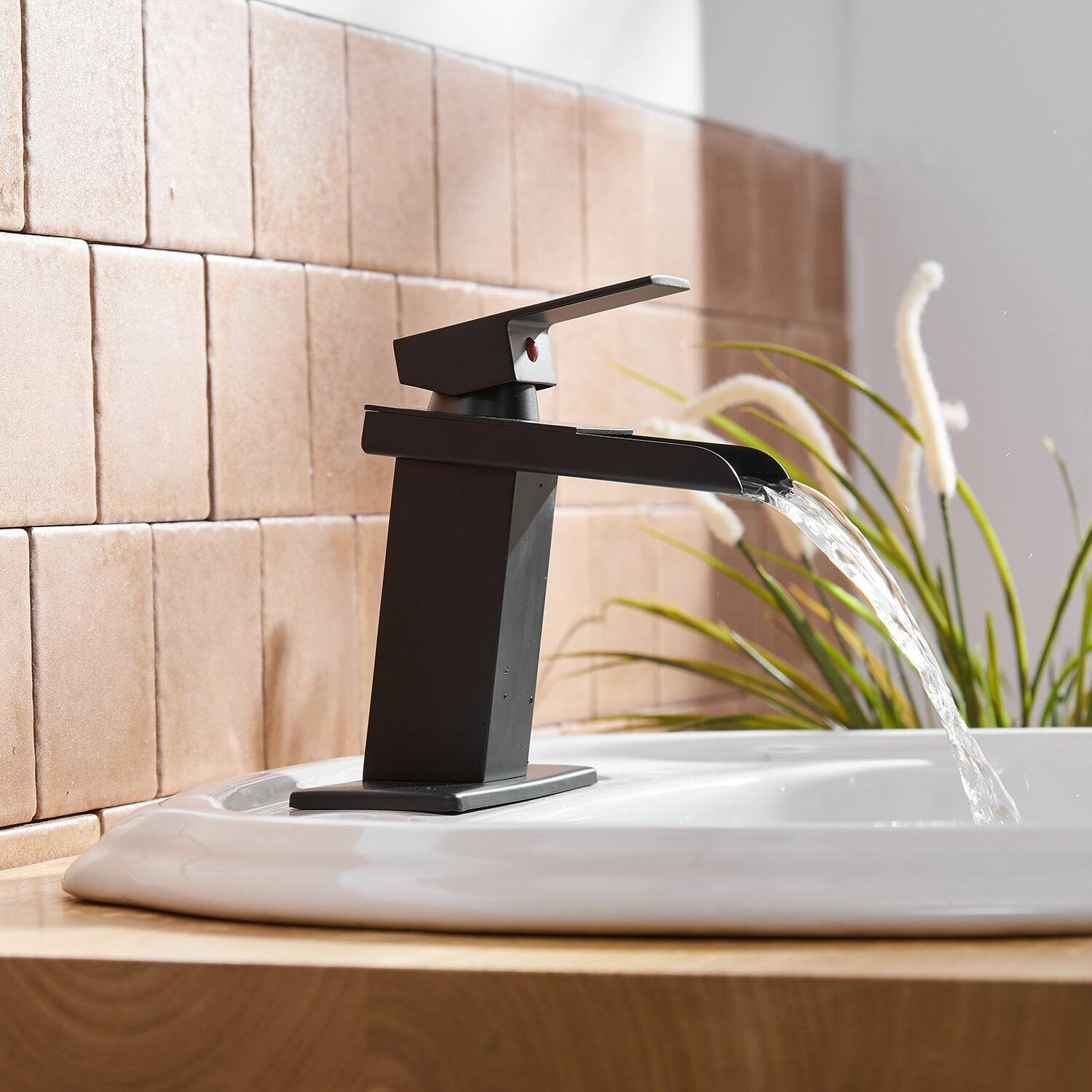 Alt View 3. Boyel Living - Waterfall Single Hole Single-Handle Low-Arc Bathroom Faucet With Pop-up Drain Assembly in Matte Black - Matte Black.