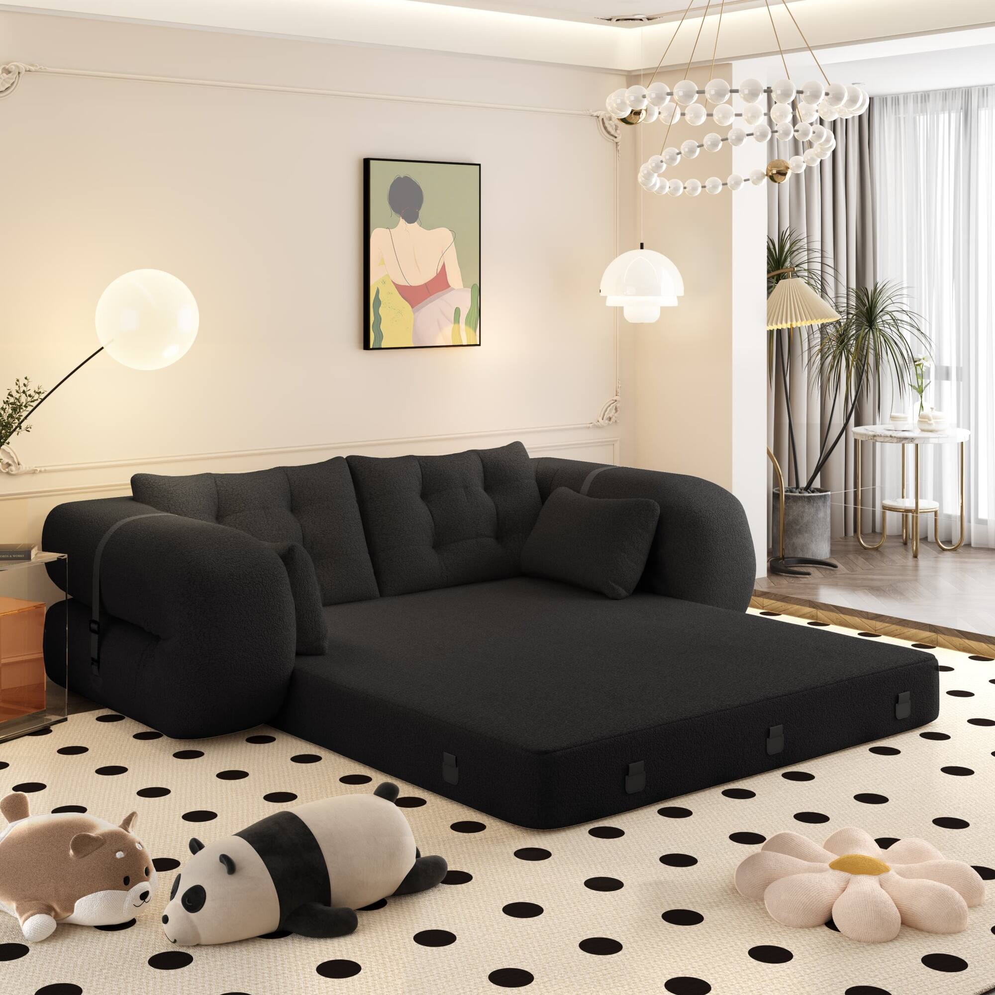 Back. GOODSILO - Multi-Functional Floor Sofa Bed | Versatile Seating & Sleeper with Removable Pillows for Modern Spaces - Black.