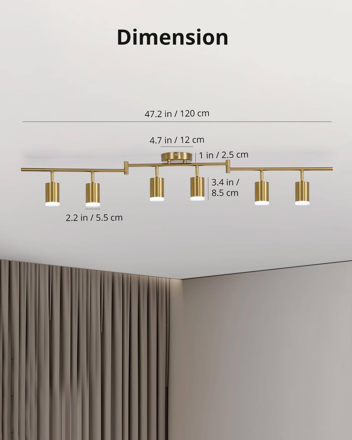 Dimension  
47.2 in / 120 cm  
4.7 in / 12 cm  
1 in / 2.5 cm  
3.4 in / 8.5 cm  
2.2 in / 5.5 cm