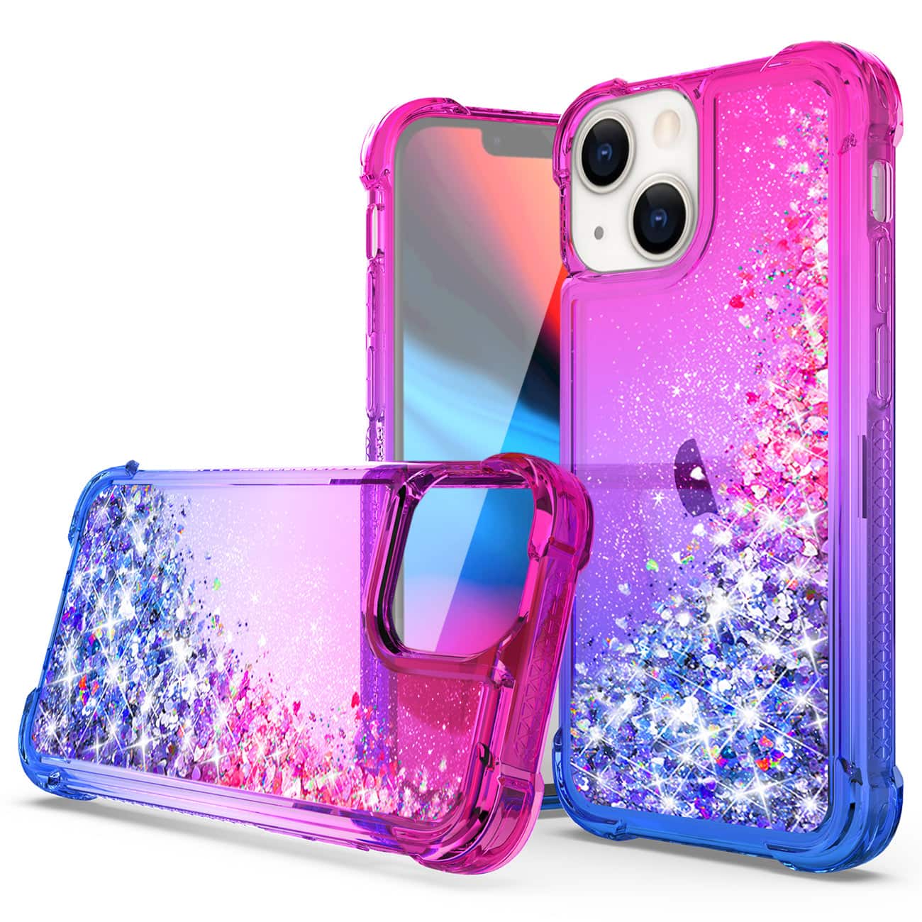 Reiko - Shiny Flowing Glitter Liquid Bumper Case For Apple Iphone 13 In - Pink