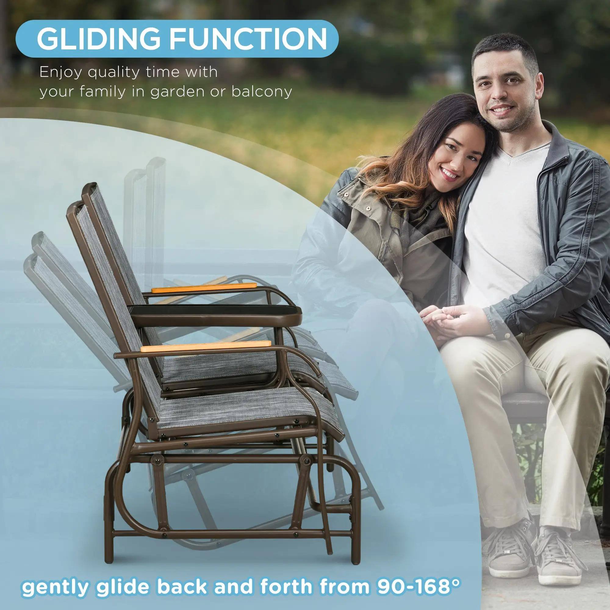 GLIDING FUNCTION  
Enjoy quality time with your family in garden or balcony  

gently glide back and forth from 90-168°