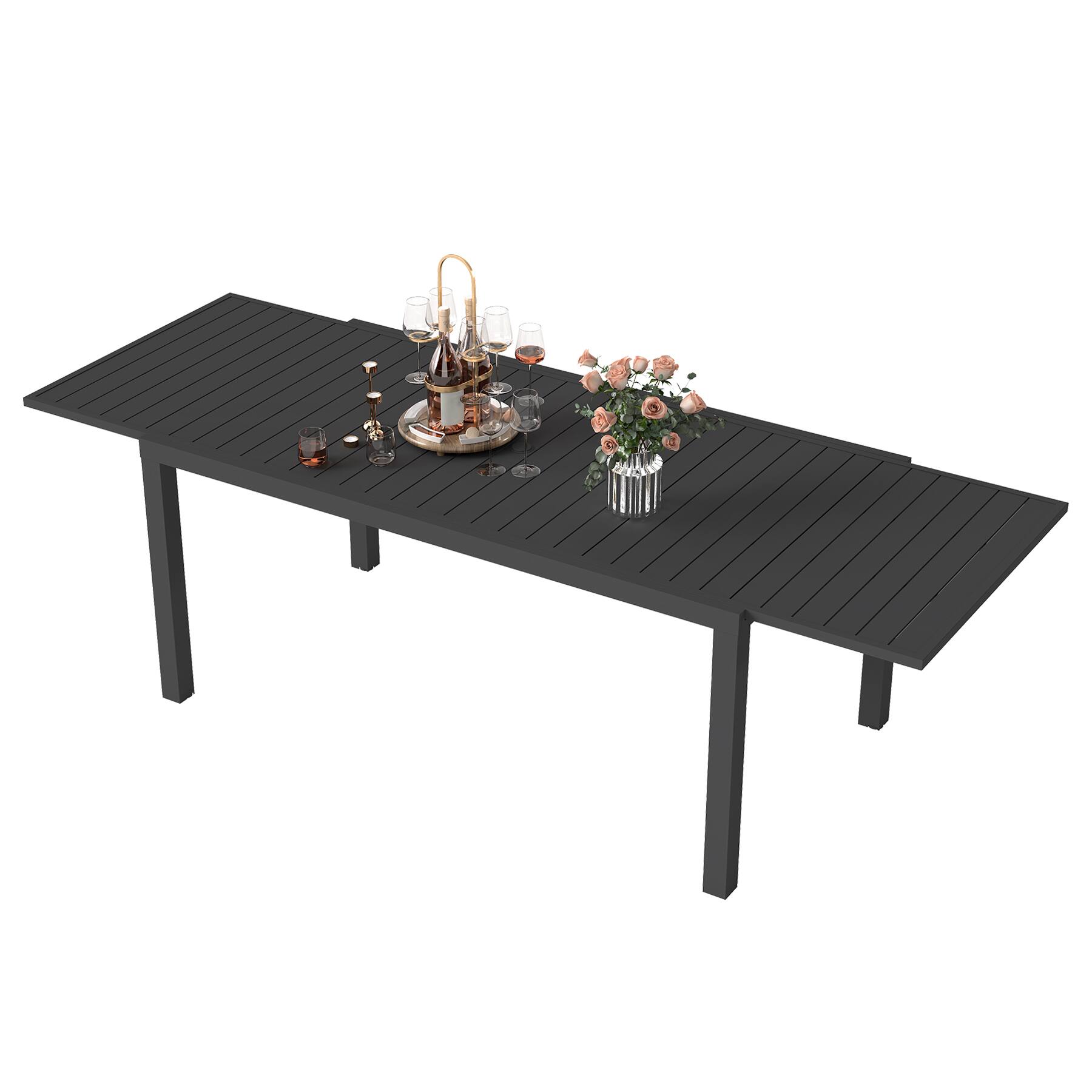 Angle. APRILSOUL - 972l Extendable Aluminum Outdoor Dining Table - Black.