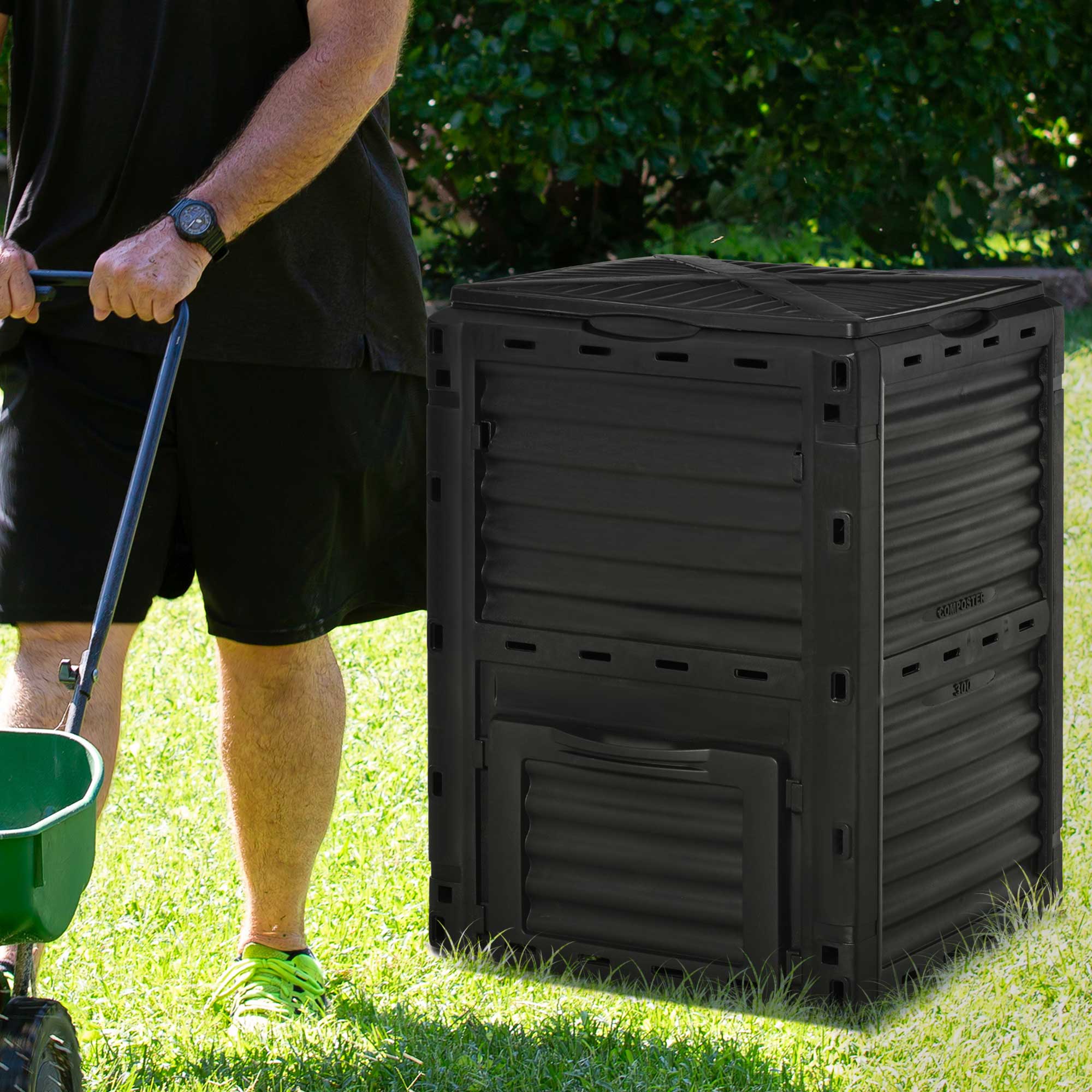 Alt View 8. Outsunny - Garden Compost Bin 80 Gallon Outdoor Large Capacity Composter Fast Create Fertile Soil Aerating Box - Black.
