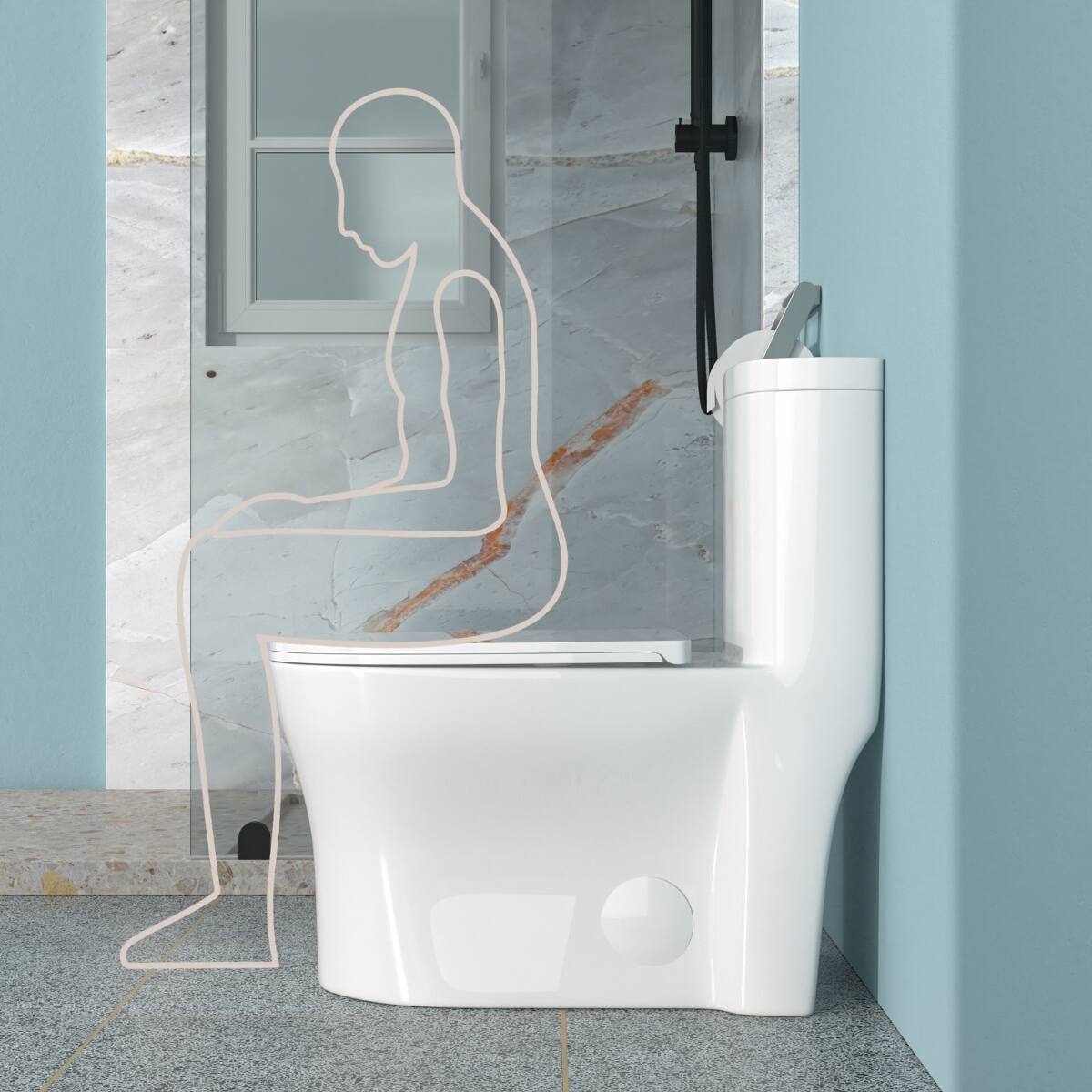 Alt View 2. Loheer - Loheer One Piece Toilet, White Ceramic Bathroom Toilet, Twelve Inch Rough In Dual Flush - White.