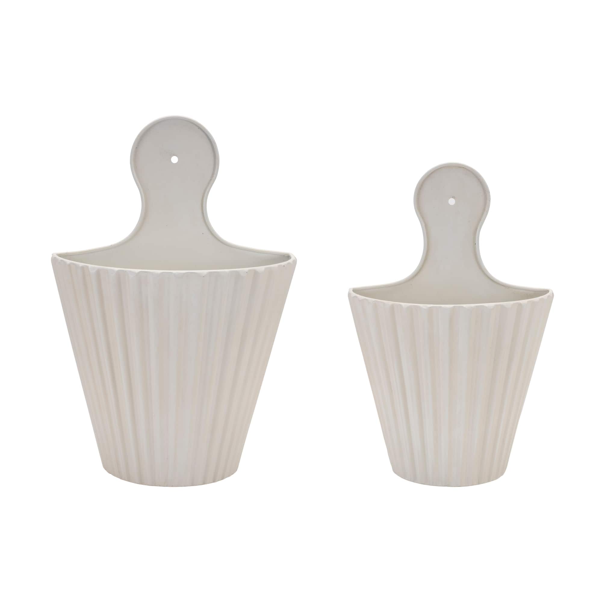 BreeBe - Ribbed Metal Wall Pocket (Set of 2) - White