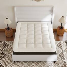 Brick Attic - Solid Wood Slat Bed with Gourd-Shaped Legs,Minimalist Striped Headboard, Elevated Base for Airflow, No Box Spring Needed - White