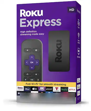 HD Roku Express
High definition streaming made easy
Fast Wi-Fi for smooth streaming
Roku Channel, Disney+, Apple TV, HBO Max, Peacock, Hulu, Netflix, Telemundo